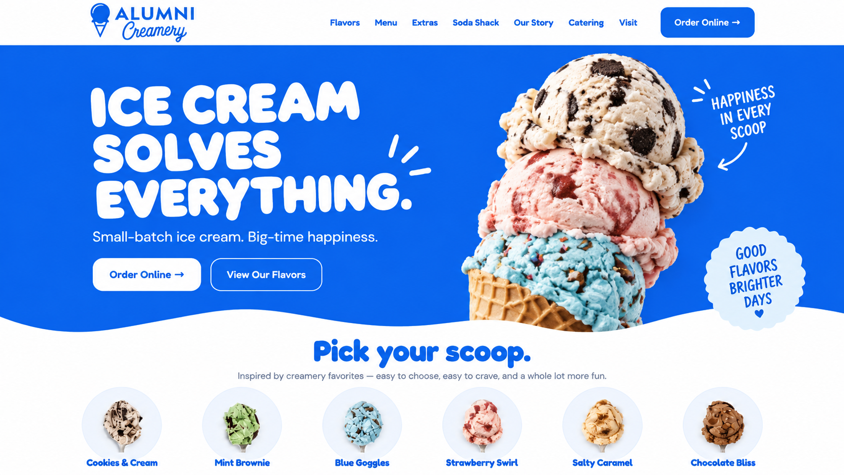 Alumni Creamery website redesign concept