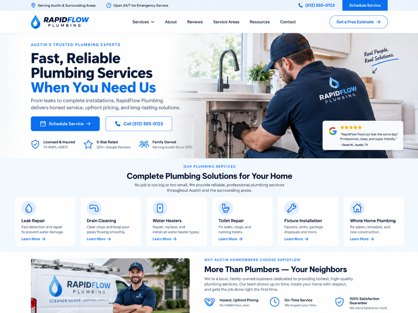 RapidFlow Plumbing website concept